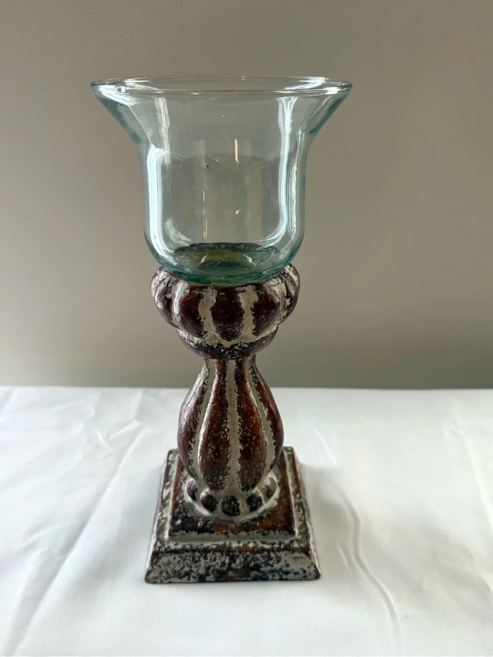 Southern Living Distressed Brown & Cream Bell Top Candle Holder